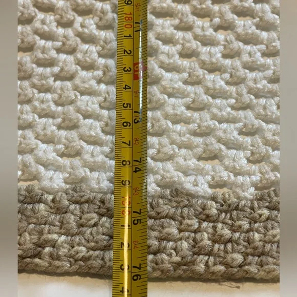Handmade Double Crochet Cream & Tan Striped Knit Blanket (54” wide x 76” long)